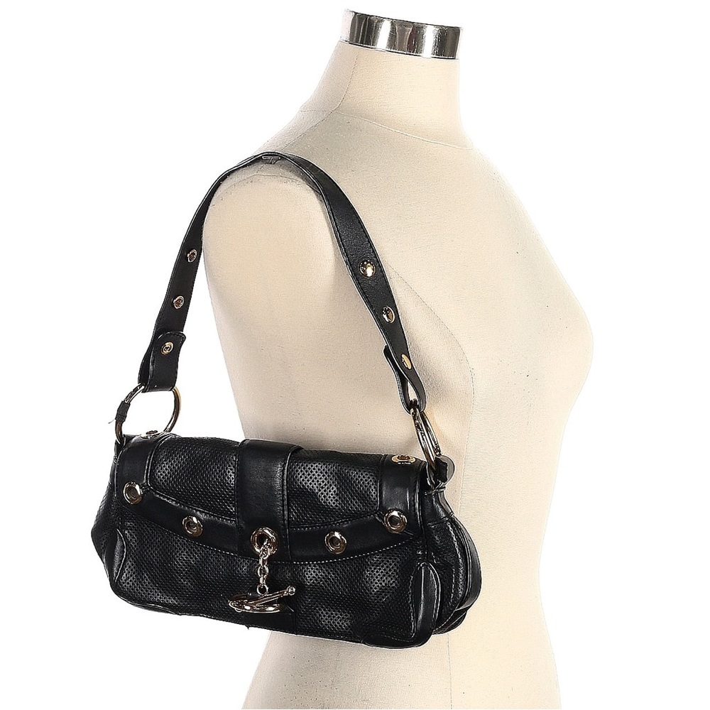 Trendy Via Spiga black leather shoulder bag w gold hardware & leather details